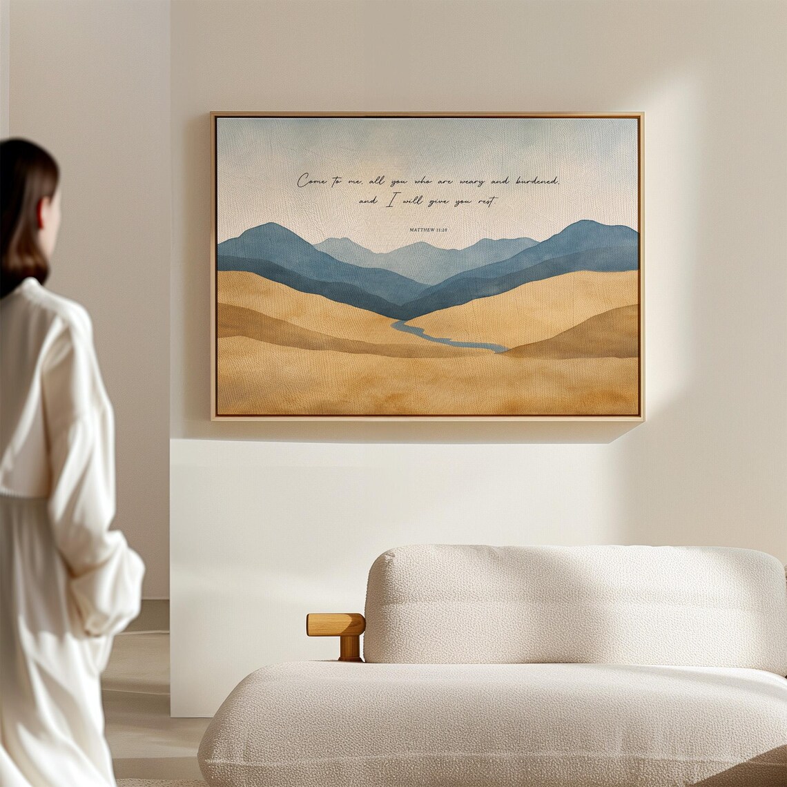 Matthew 11:28 Bible Verse, Watercolor Mountains Stream - Image 4