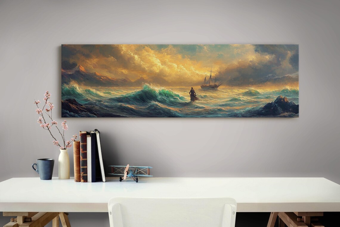 Jesus Walking On Water Stormy Sea Biblical Faith Christian Poster - Image 3