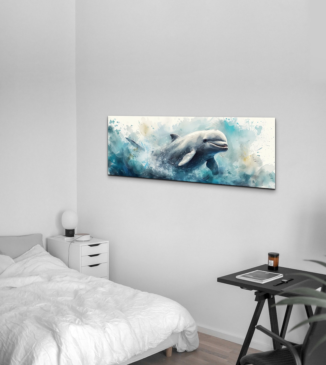 Beluga Whale Panoramic Watercolor Splash Ocean Animal Poster - Image 4