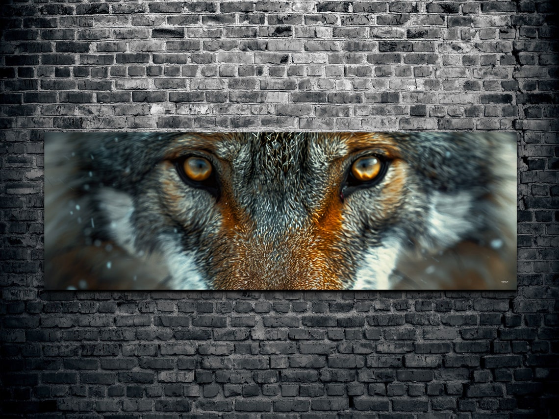 Intense Wolf Eyes Close Up Wildlife Portrait Panoramic Poster - Image 2