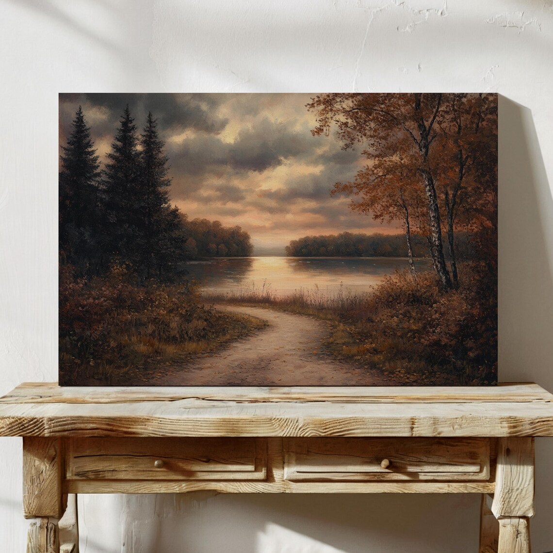 Autumn Sunset Lakeside Path Winding Trail Vintage Oil Landscape Poster - Image 7