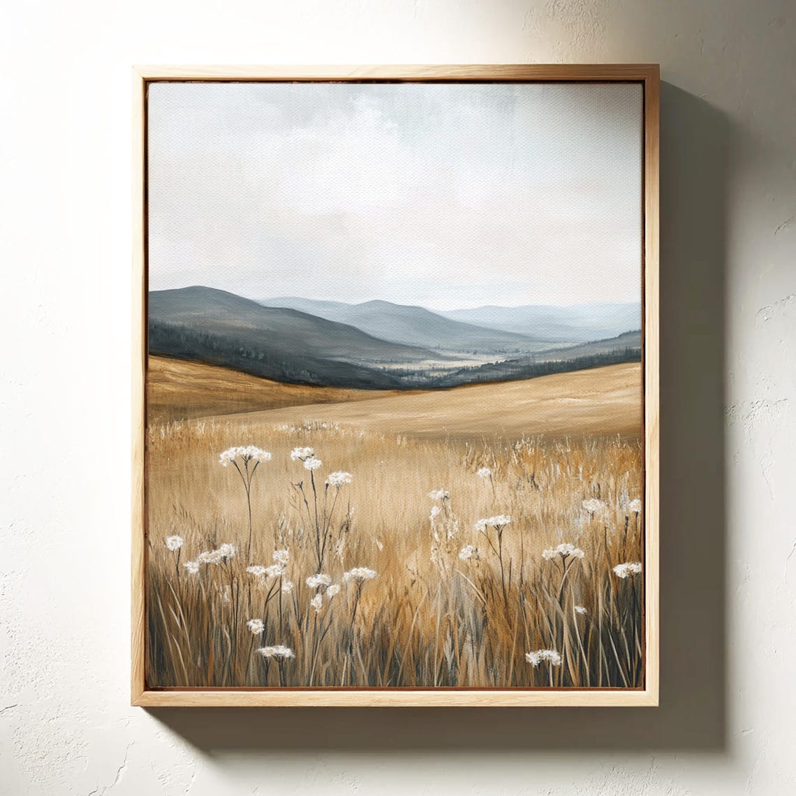 Rolling Golden Hills With Wildflowers And Hazy Blue Mountains Poster - Image 2