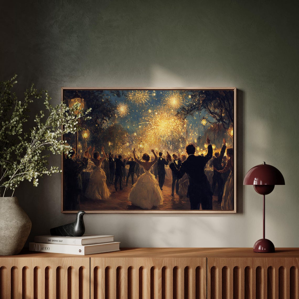 Elegant Outdoor Gala Dance Under Fireworks Night Celebration Wall Art - Image 4