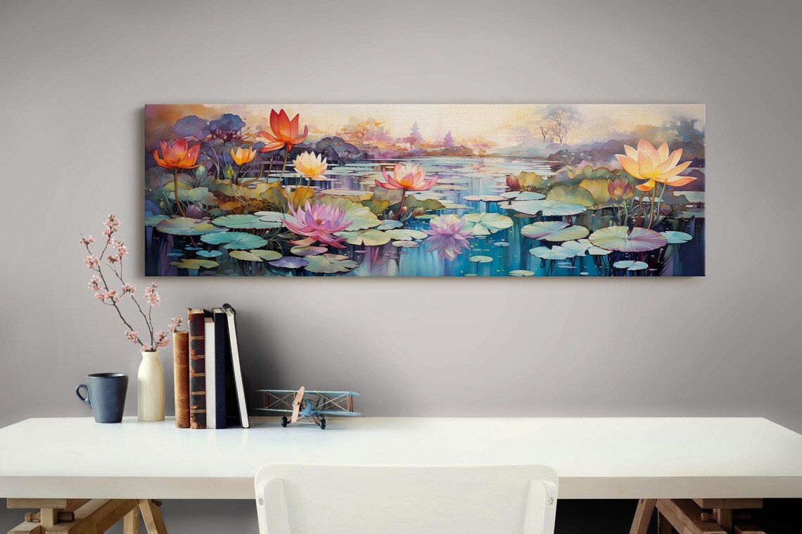 Panoramic Lilly Pond With Colorful Flowers Art Print - Image 4