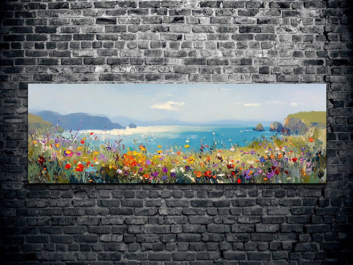 Wildflower Coast Turquoise Ocean Hills Panoramic Landscape Poster - Image 2