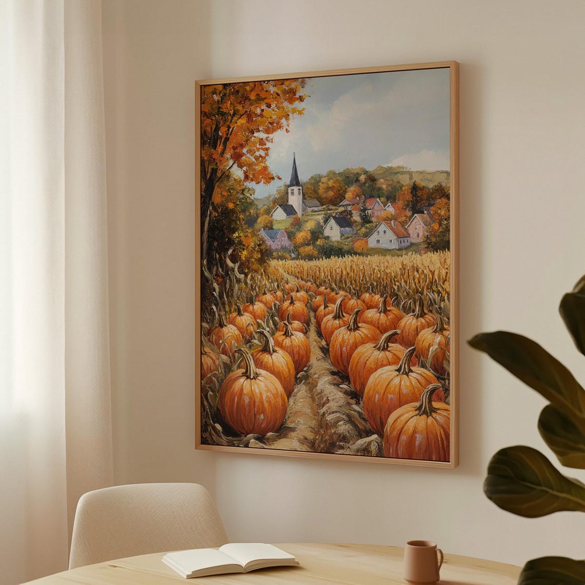 Autumn Village Pumpkin Patch Church Steeple Cornfield Harvest Poster