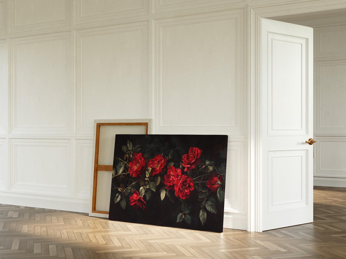 Elegant Red Roses Floral Painting, Modern Decor - Image 6