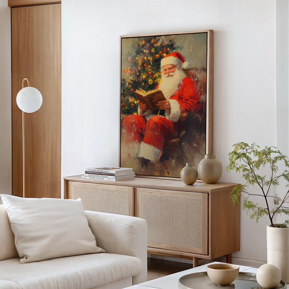 Santa Claus Reading a Book Beside the Christmas Tree Holiday Poster - Image 6