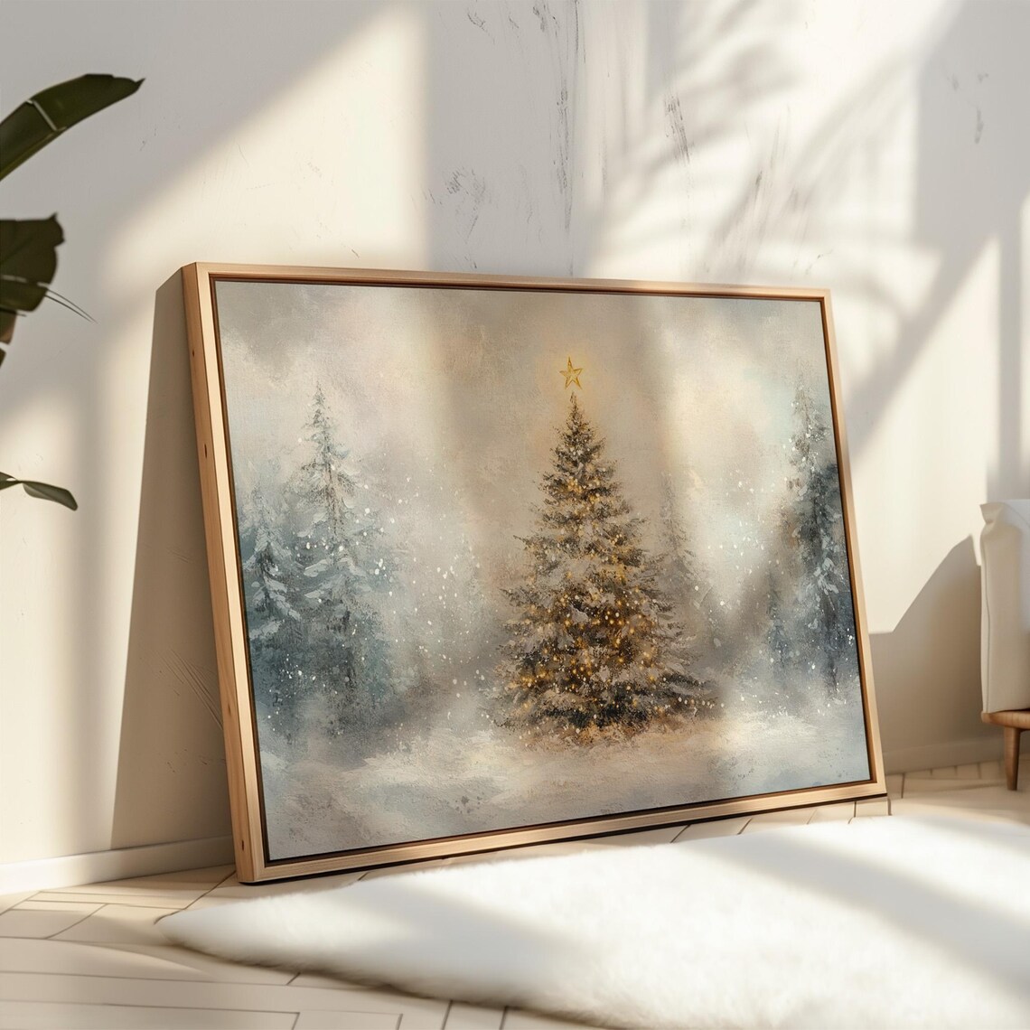 Snowy Christmas Tree Winter Forest Scene, Festive Decor