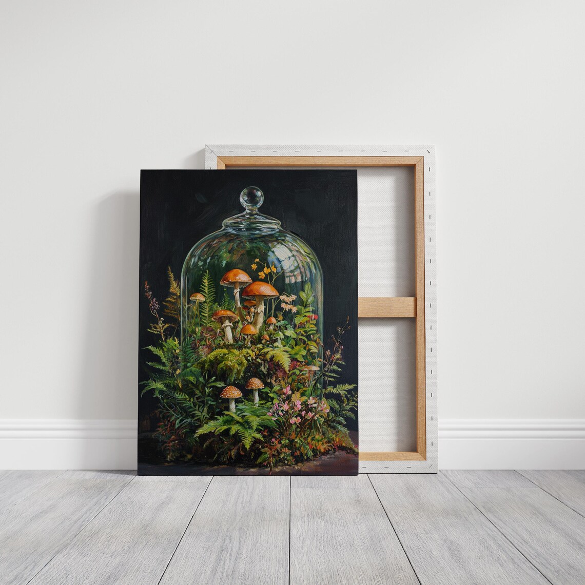 Mushroom Terrarium Glass Cloche Botanical Oil Painting Poster - Image 6