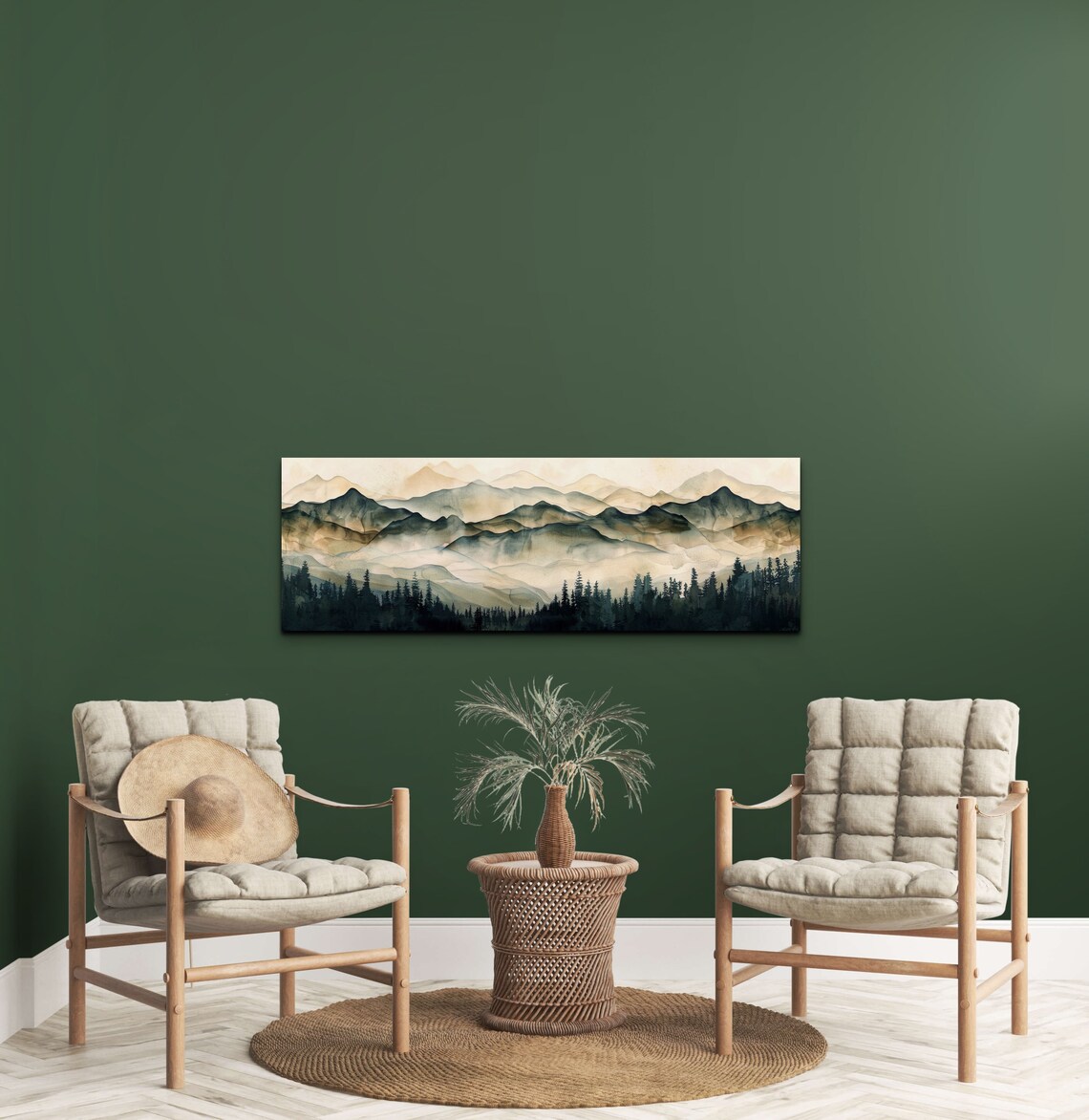 Geometric Smokey Tree-Lined Mountain Range Art Print - Image 7