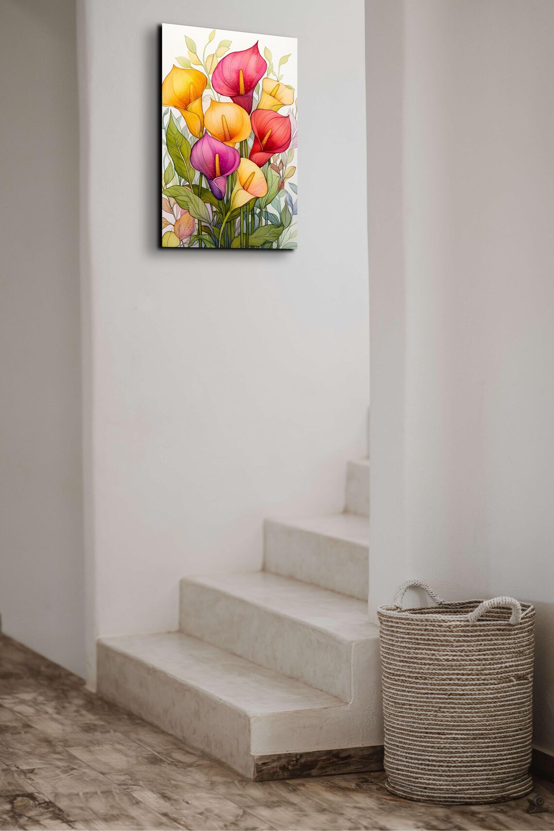 Colorful Calla Lilies On White Botanical Watercolor Art Poster - Image 5