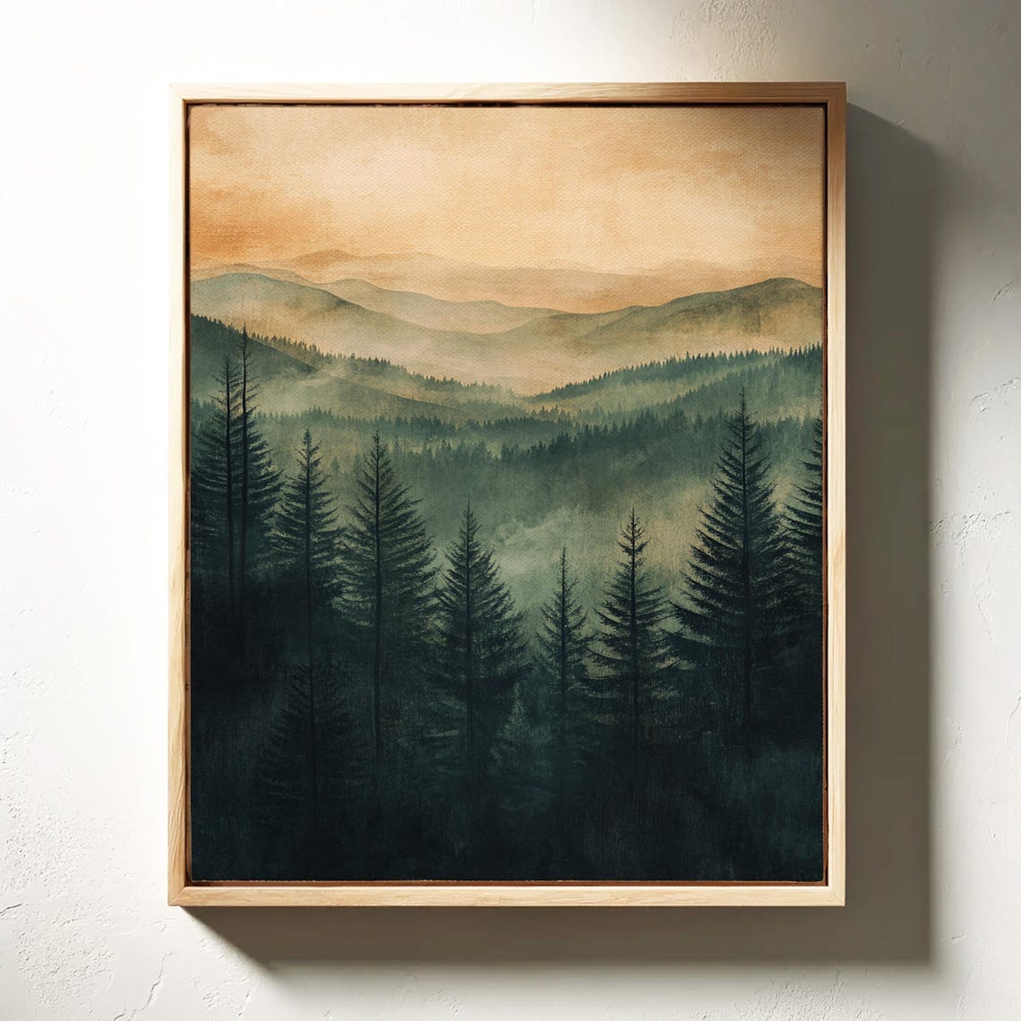 Misty Mountain Evergreen Forest Golden Morning Landscape Poster - Image 6