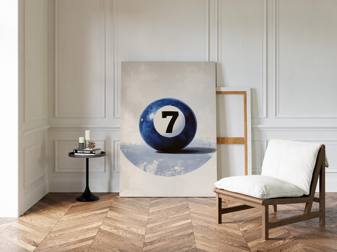 Blue Number Seven Pool Ball Minimalist Vintage Sports Game Room Poster - Image 4