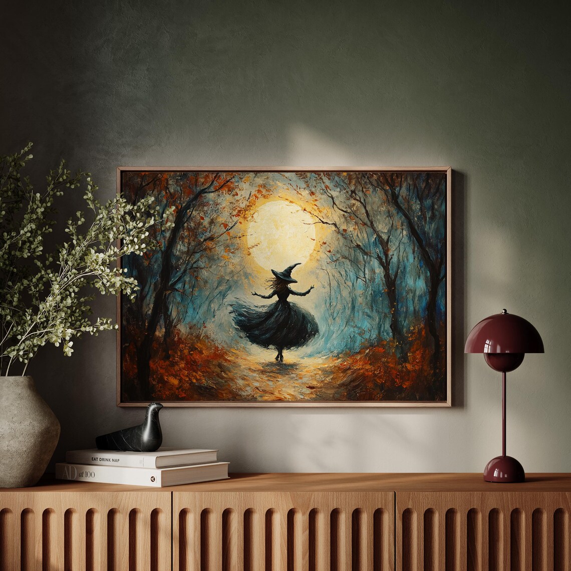 Dancing Witch in Moonlit Forest, Halloween Art Print - Image 4