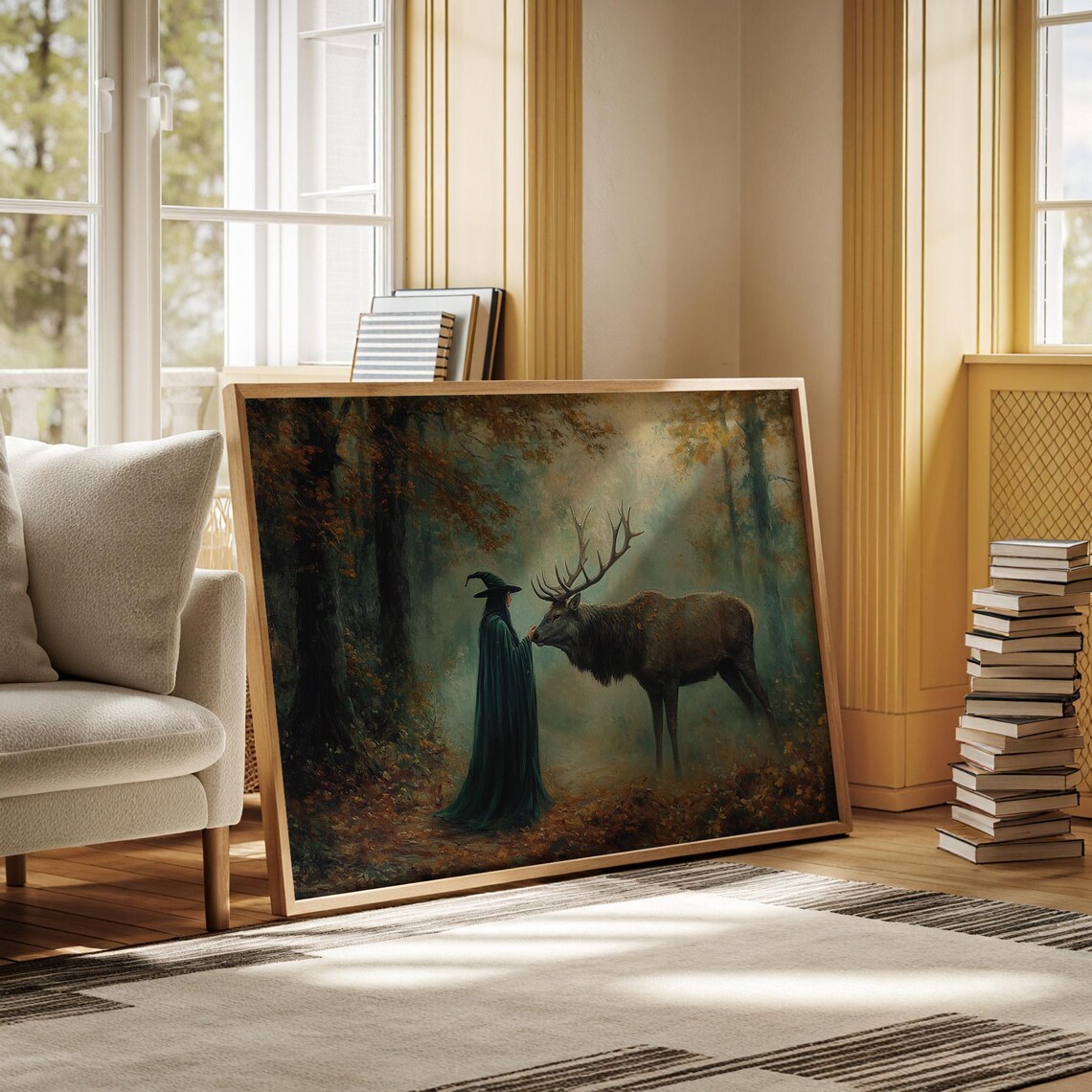 Witch Stag Foggy Autumn Forest Wiccan Woodland Mystical Fantasy Poster - Image 5