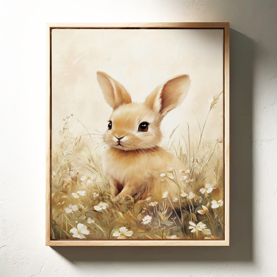 Adorable Baby Bunny In Wildflower Meadow Soft Cream Art Poster - Image 5