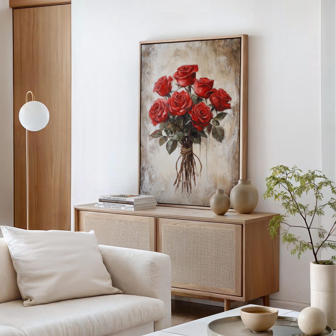 Red Rose Bouquet Tied With Twine Rustic Vintage Floral Art Print - Image 6