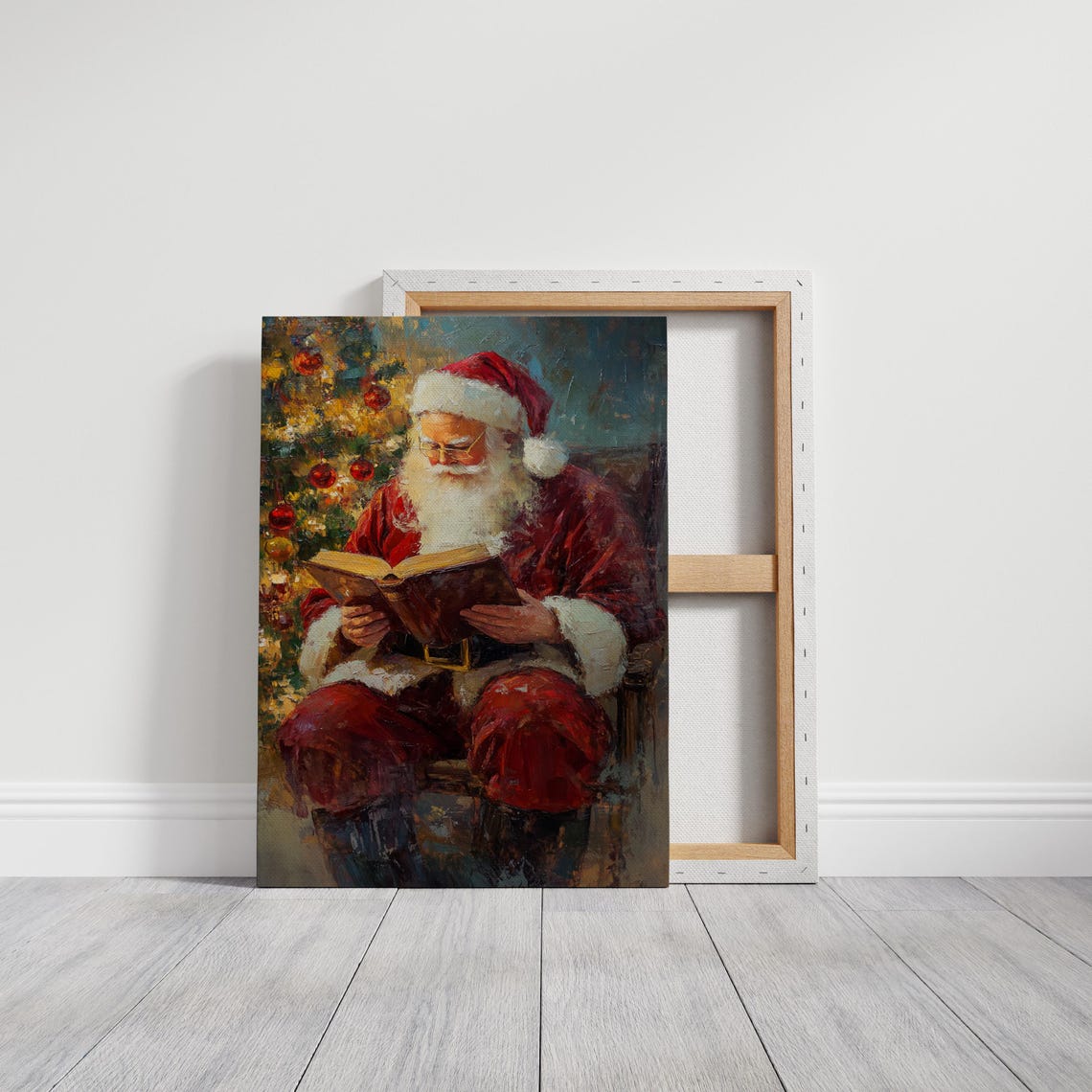 Santa Claus Reading By Glowing Christmas Tree Vintage Poster - Image 6