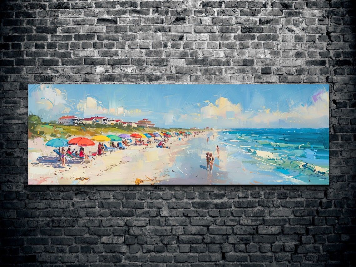 Sunny Beach with Colorful Umbrellas Impressionist Seaside Poster - Image 2
