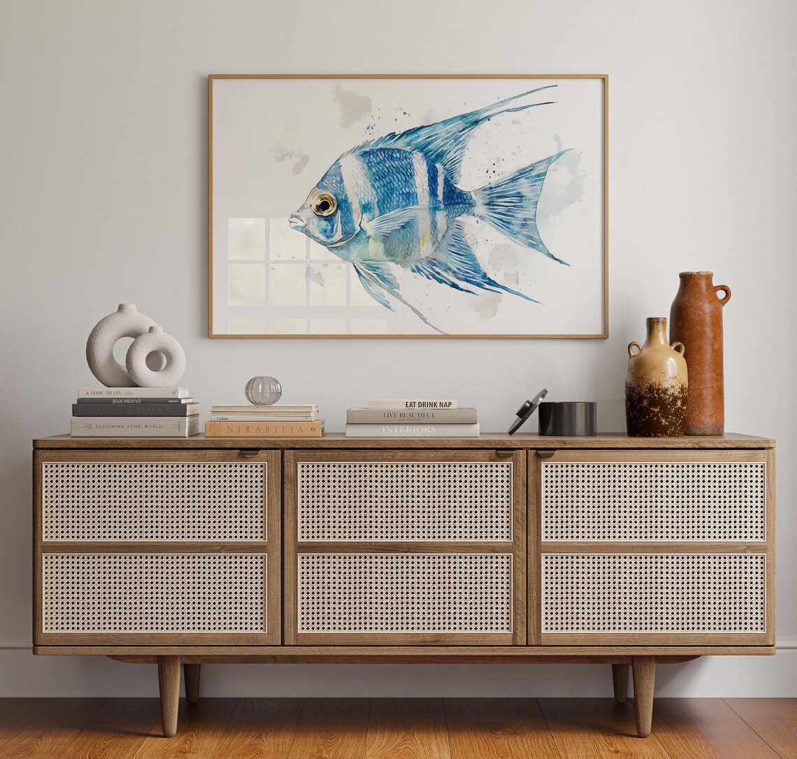 Blue Angel Fish Watercolor, Tropical Ocean Decor - Image 2