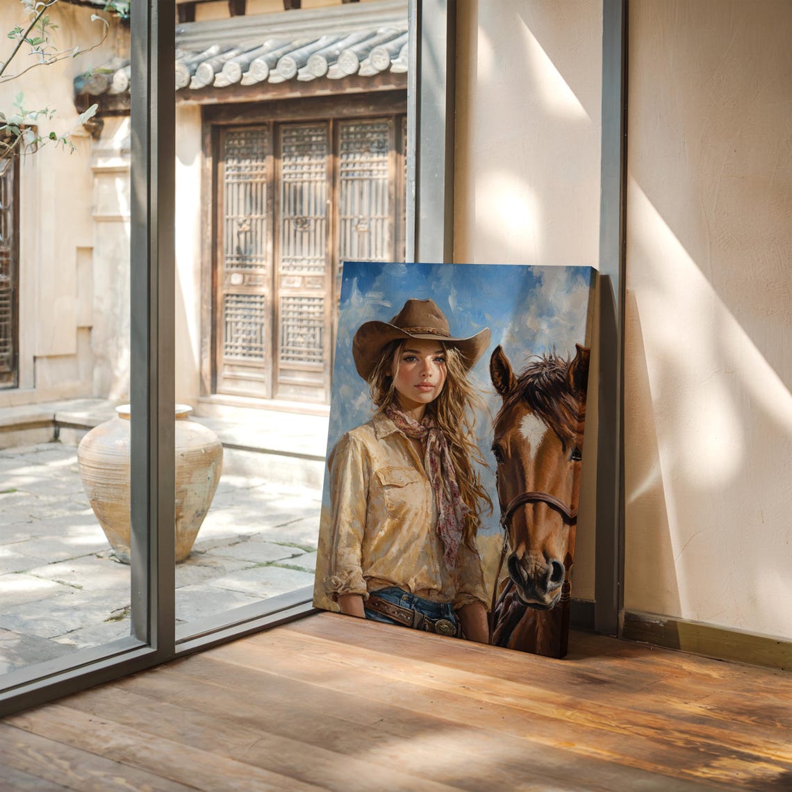 Rustic Cowgirl And Horse Western Farmhouse Wall Art Vintage Rodeo Girl Print Country Ranch Decor Wild West Painting - Image 3