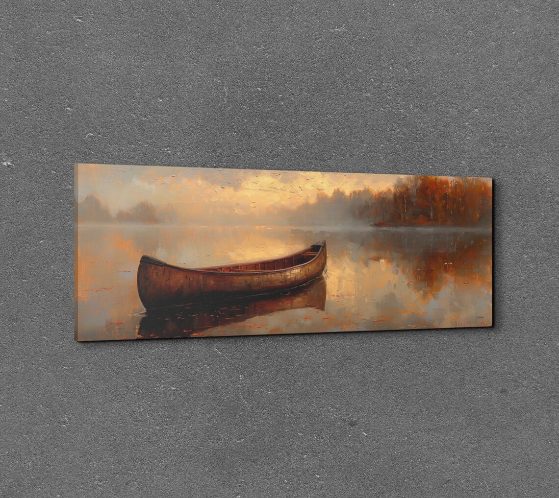 Lake Canoe Minimalist Art Print, Rustic Cabin Decor - Image 7