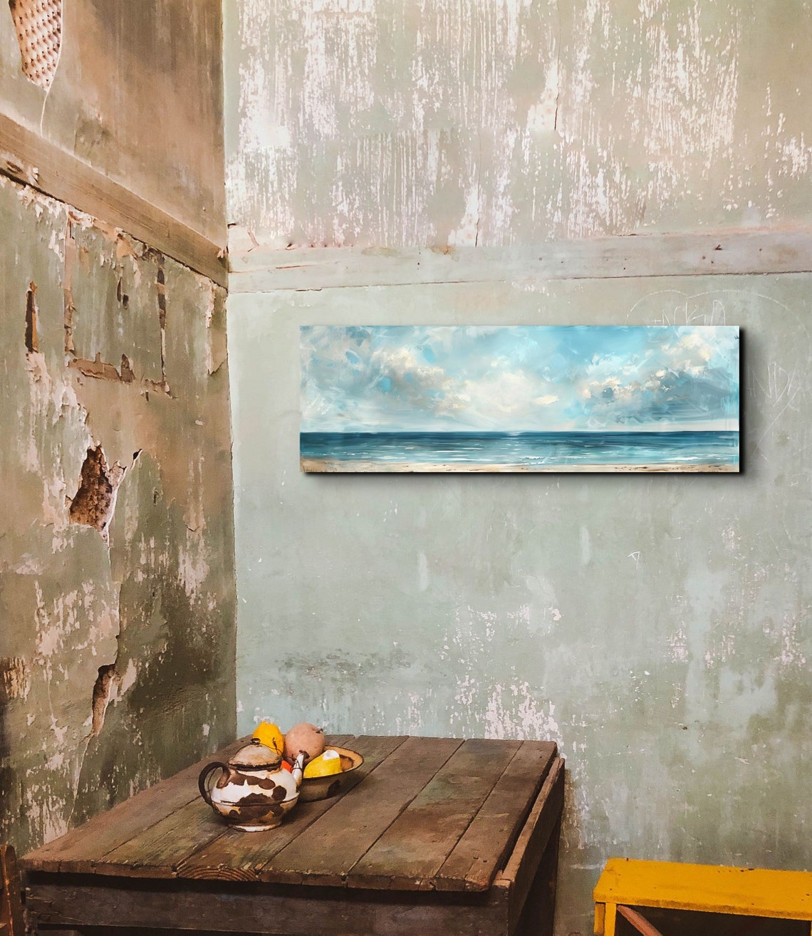 Gentle Soft Impressionistic Seascape with Clouds Over Sand Poster - Image 4