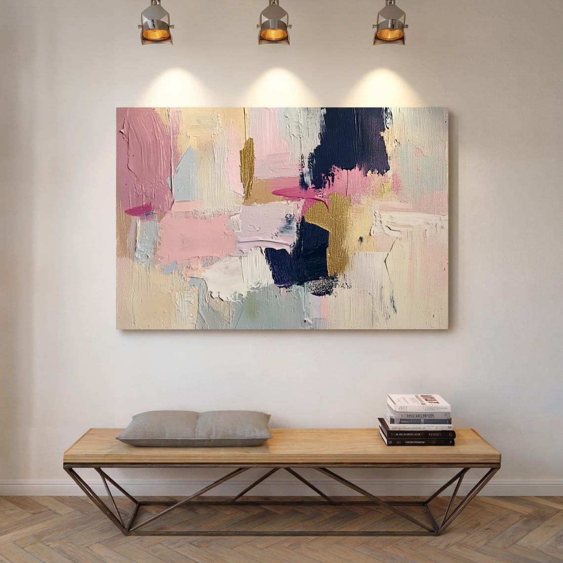 Pink Navy Gold Abstract Impasto Textured Modern Art Painting Poster - Image 6