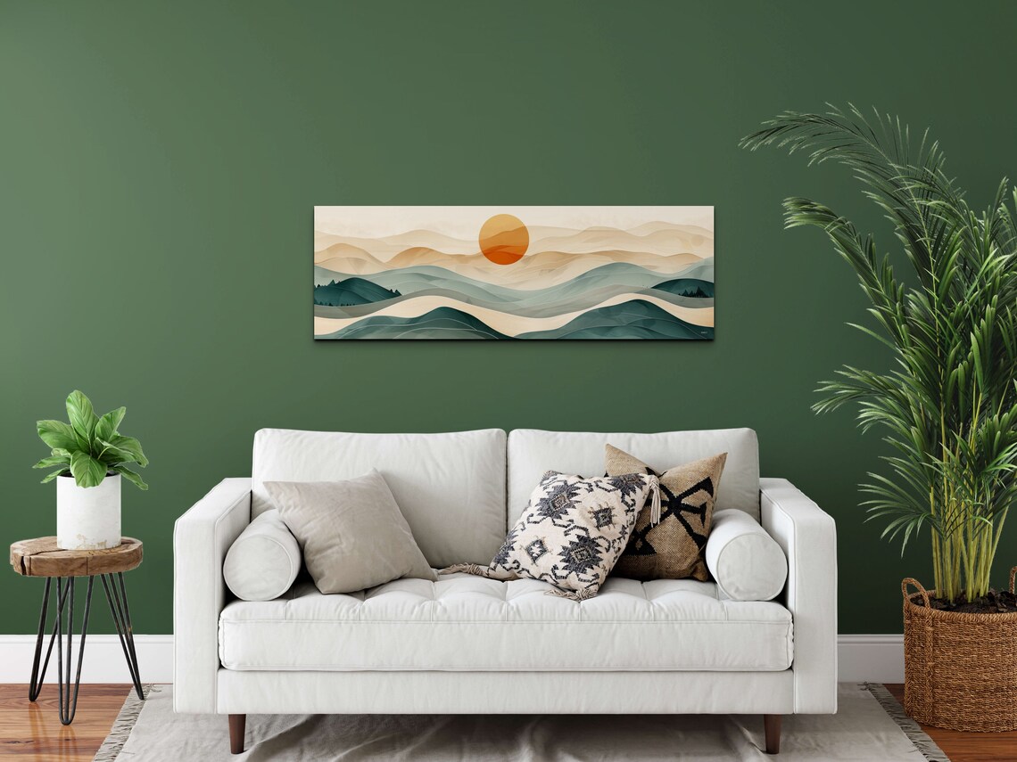 Panoramic Mid-Century Modern Boho Sunrise Geometric Art Print - Image 5