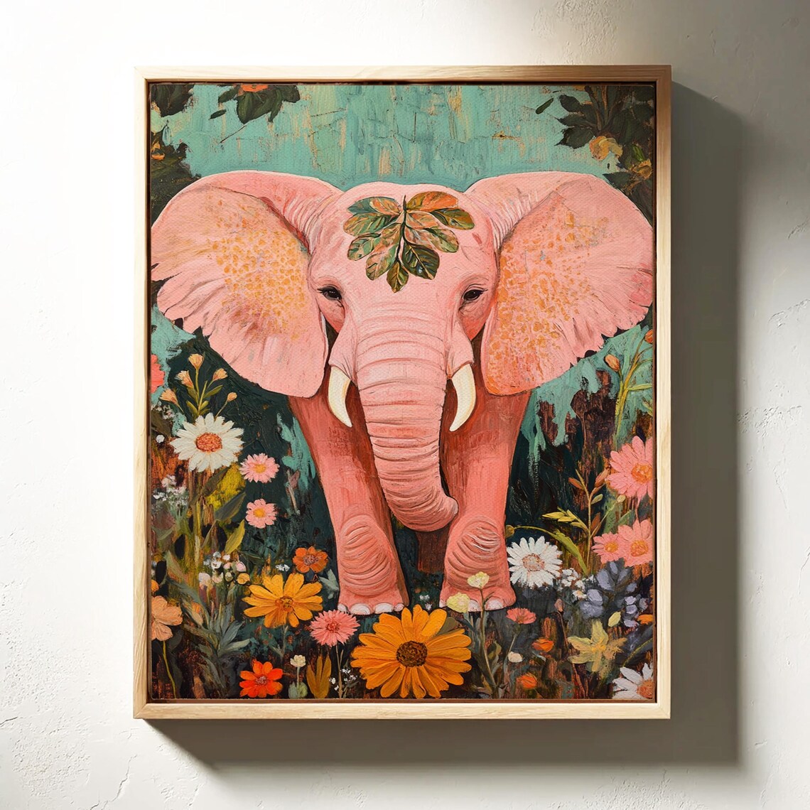 Pink Elephant Boho Art Print, Floral Wildlife - Image 6