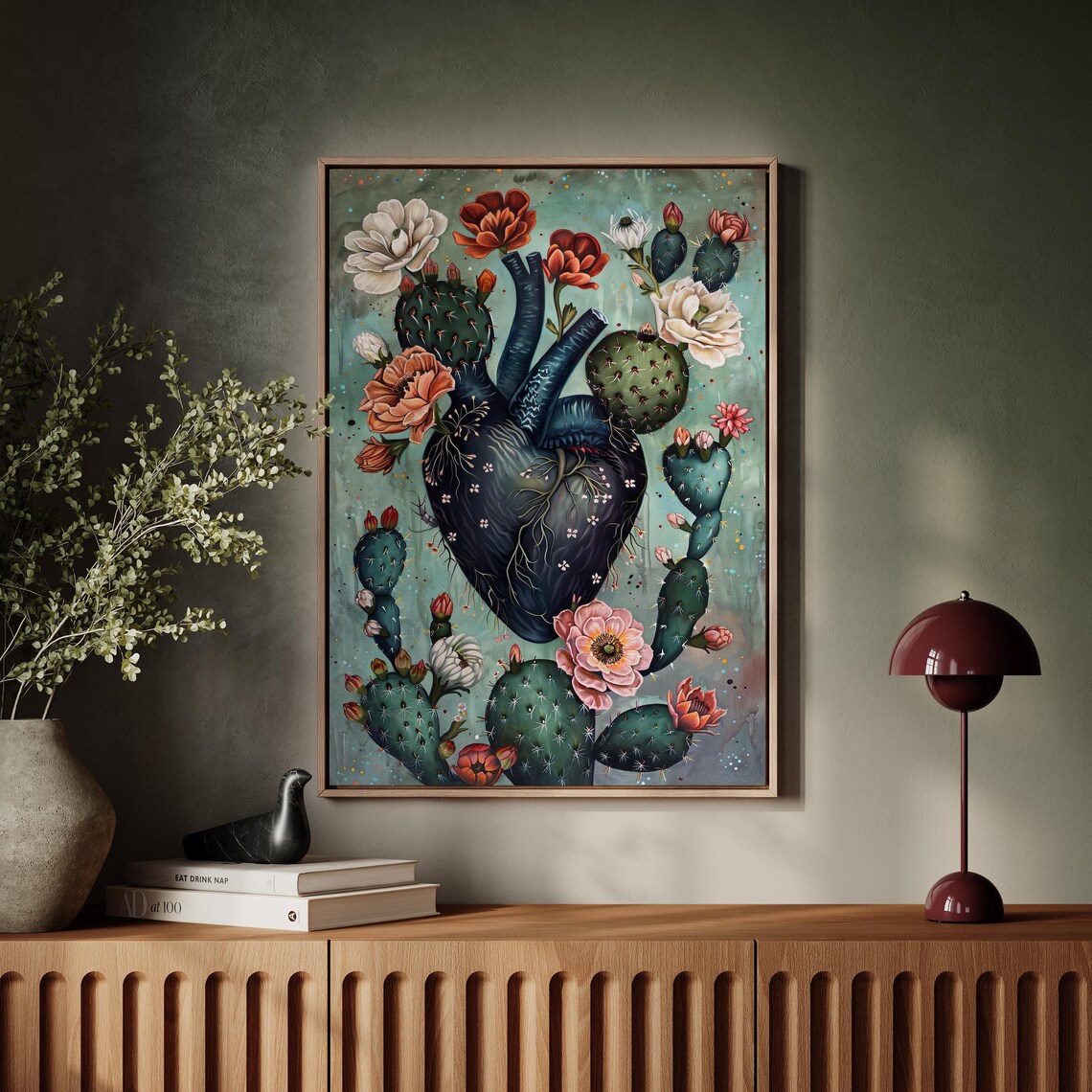 Black Thorned Cactus Heart Southwestern Wall Art