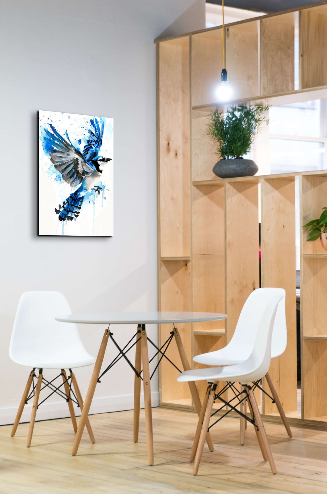 Blue Jay Soaring With Wings Spread Watercolor Paint Splatter Poster - Image 4