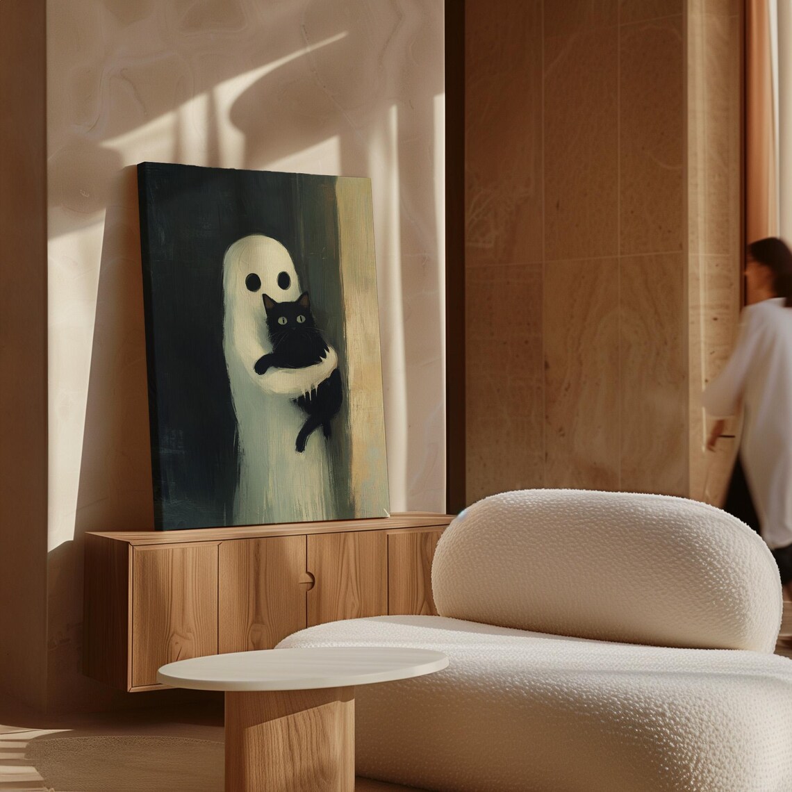 Spooky Ghost And Black Cat Halloween Art Print - Image 7