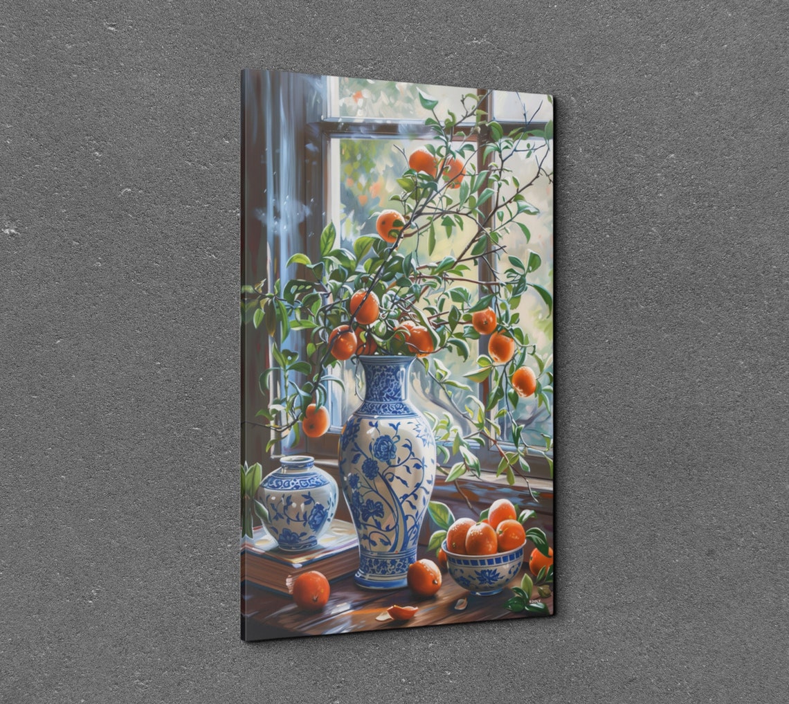 Orange Branches In Blue White Porcelain Vase Still Life Poster - Image 3