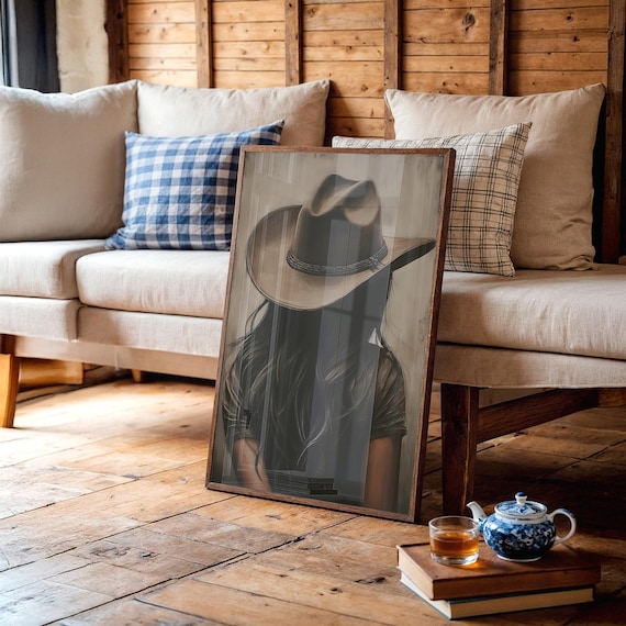 Cowgirl in Hat with Flowing Dark Hair Western Portrait Poster