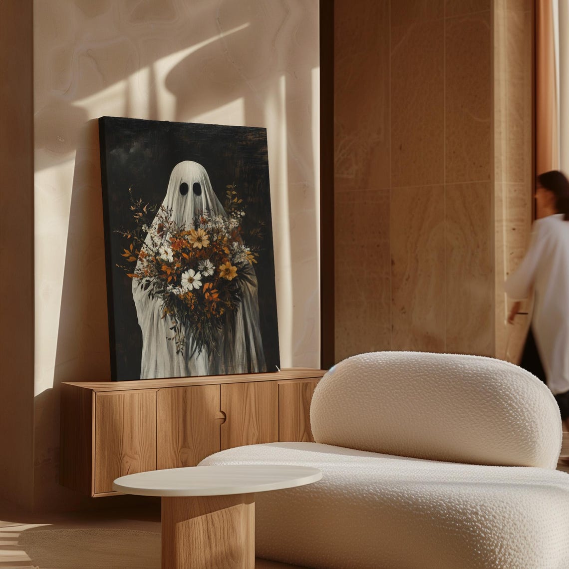 Spooky Ghost With Floral Bouquet Rustic Autumn Halloween Art Poster - Image 5