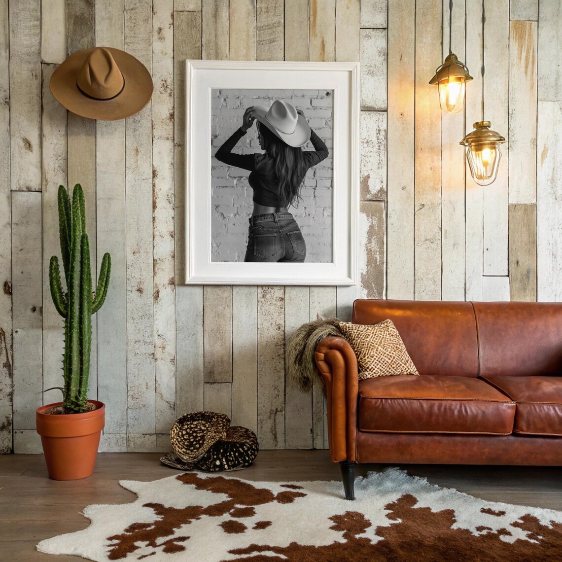 Cowgirl Back View Black And White Western Hat Photography Poster