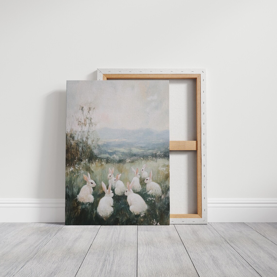 White Rabbits in Meadow, Rustic Farmhouse Decor - Image 5