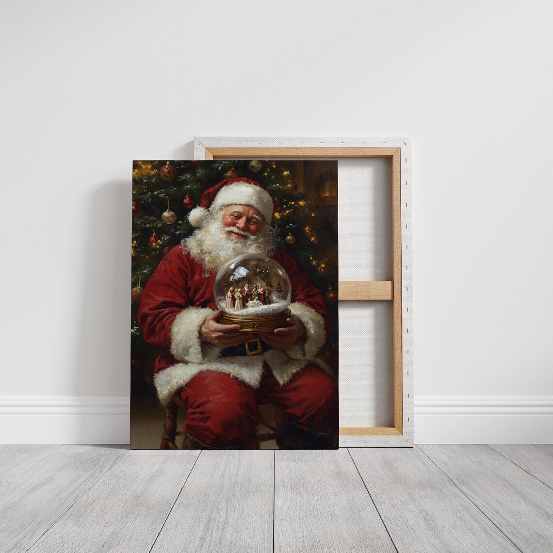 Santa Claus Gazing At Nativity Snow Globe Vintage Christmas Art Poster - Image 5