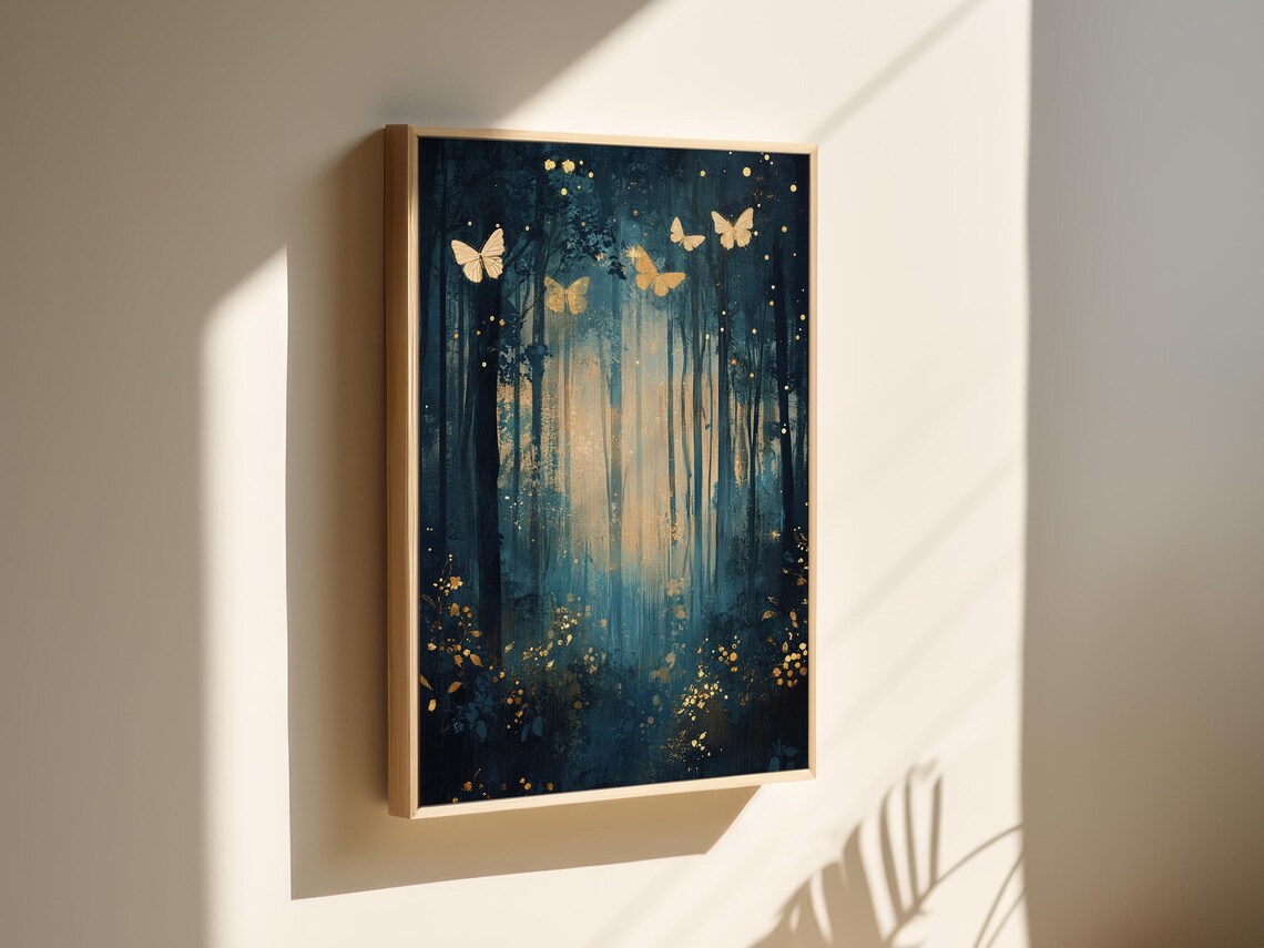 Golden Butterflies In Enchanted Forest Mystical Moonlit Glow Poster - Image 4