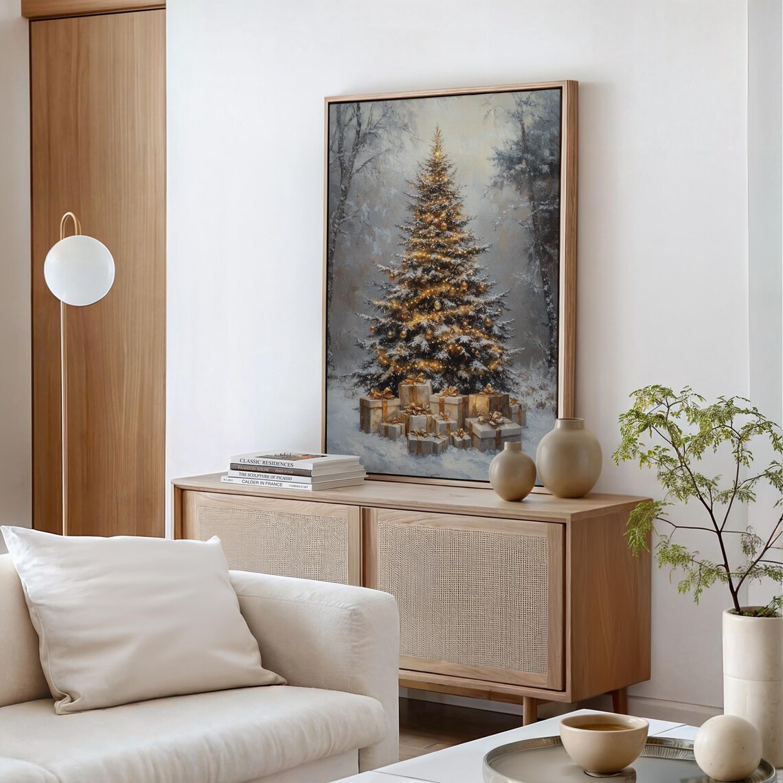Golden Lit Christmas Tree with Gifts in a Winter Snow Poster - Image 5