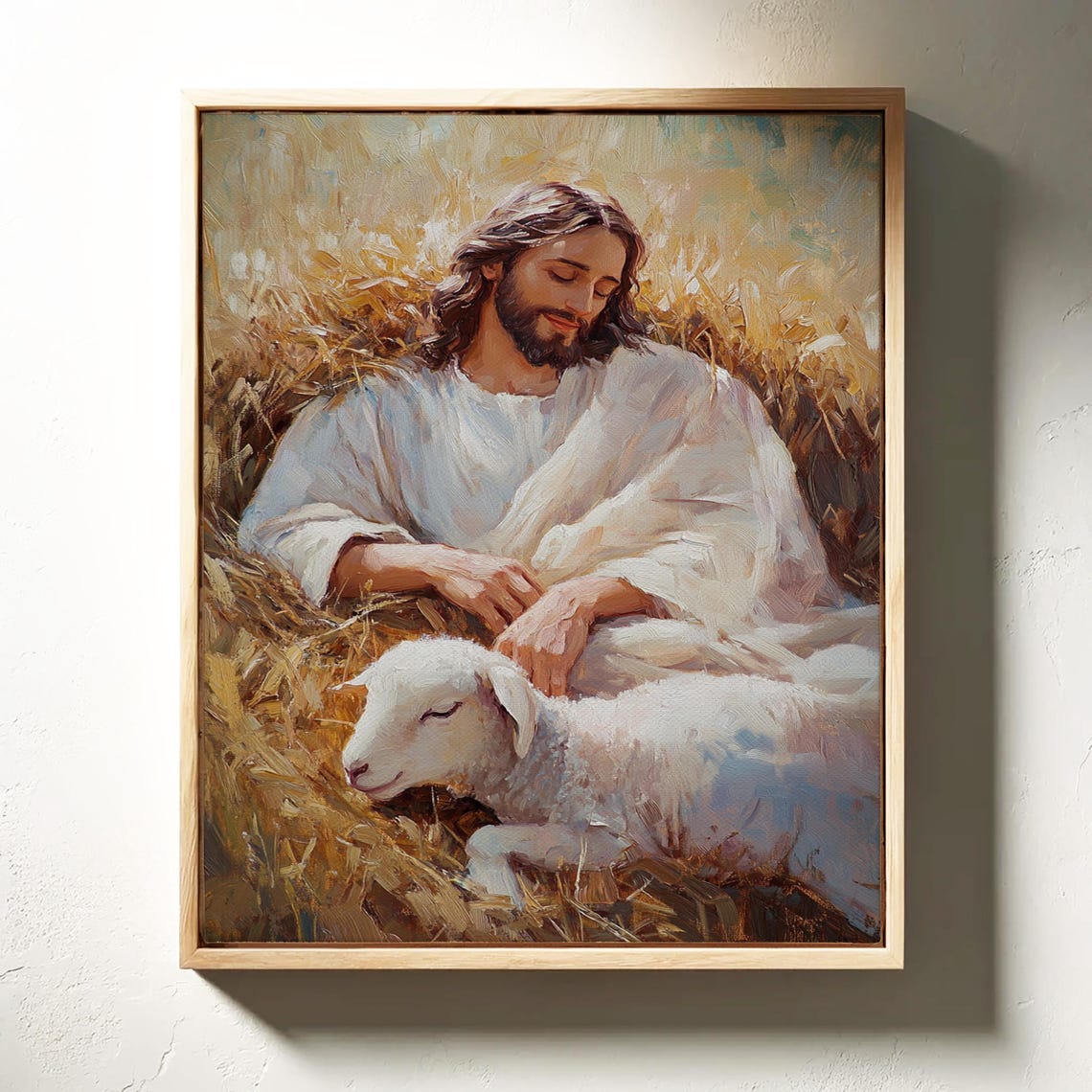 Jesus Resting With a Lamb in a Golden Wheat Field Christian Poster - Image 3