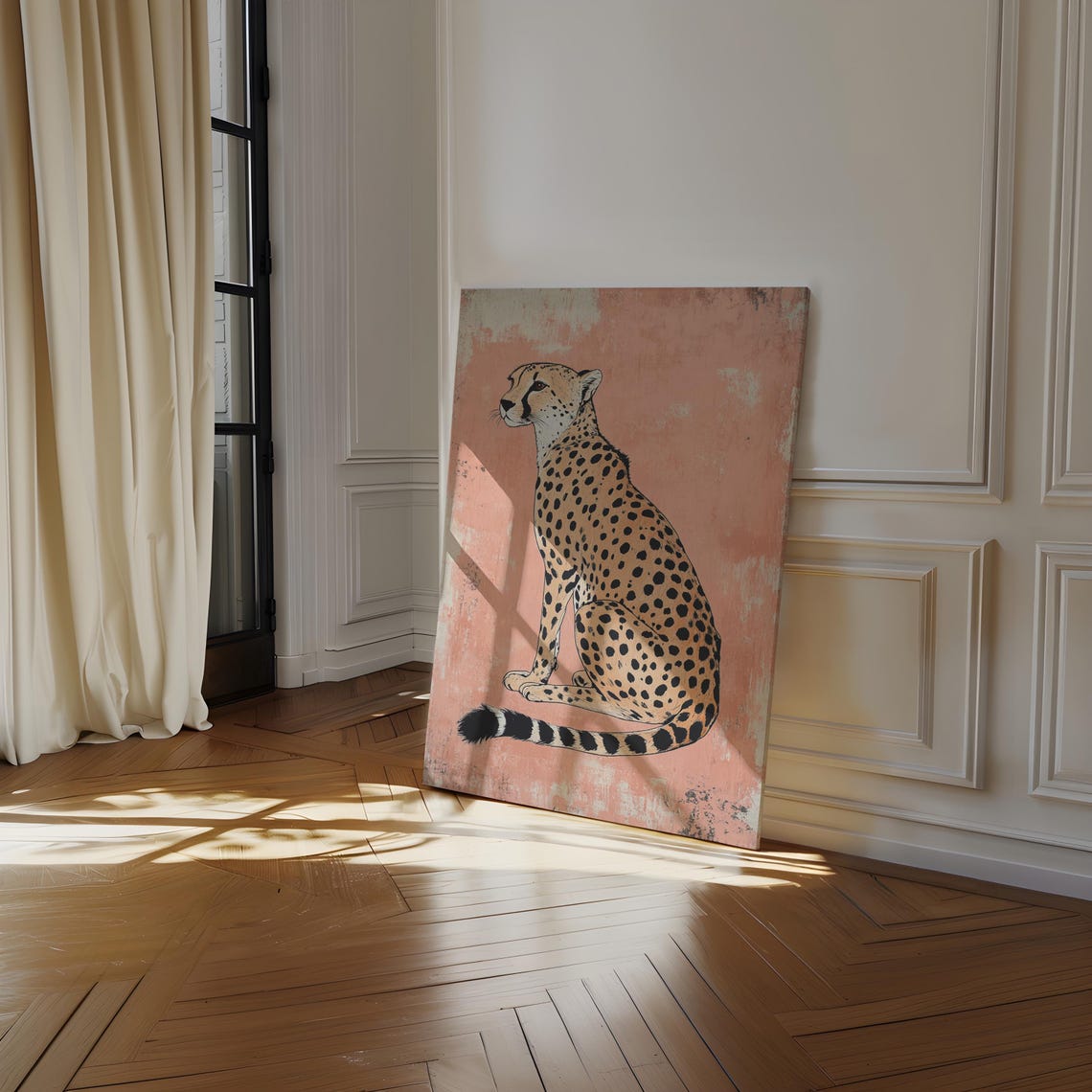 Sitting Cheetah Vintage Safari Illustration Dusty Rose Poster - Image 3