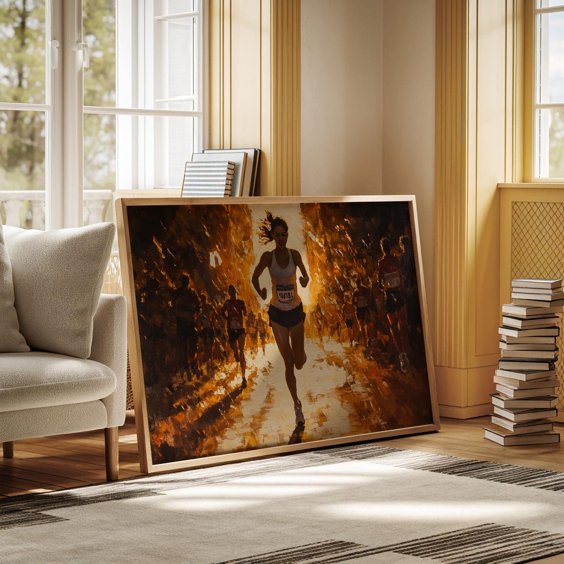 Running Woman Wall Art Inspirational Athlete Poster Abstract Marathon Print Fitness Motivation Painting Sports For Gym