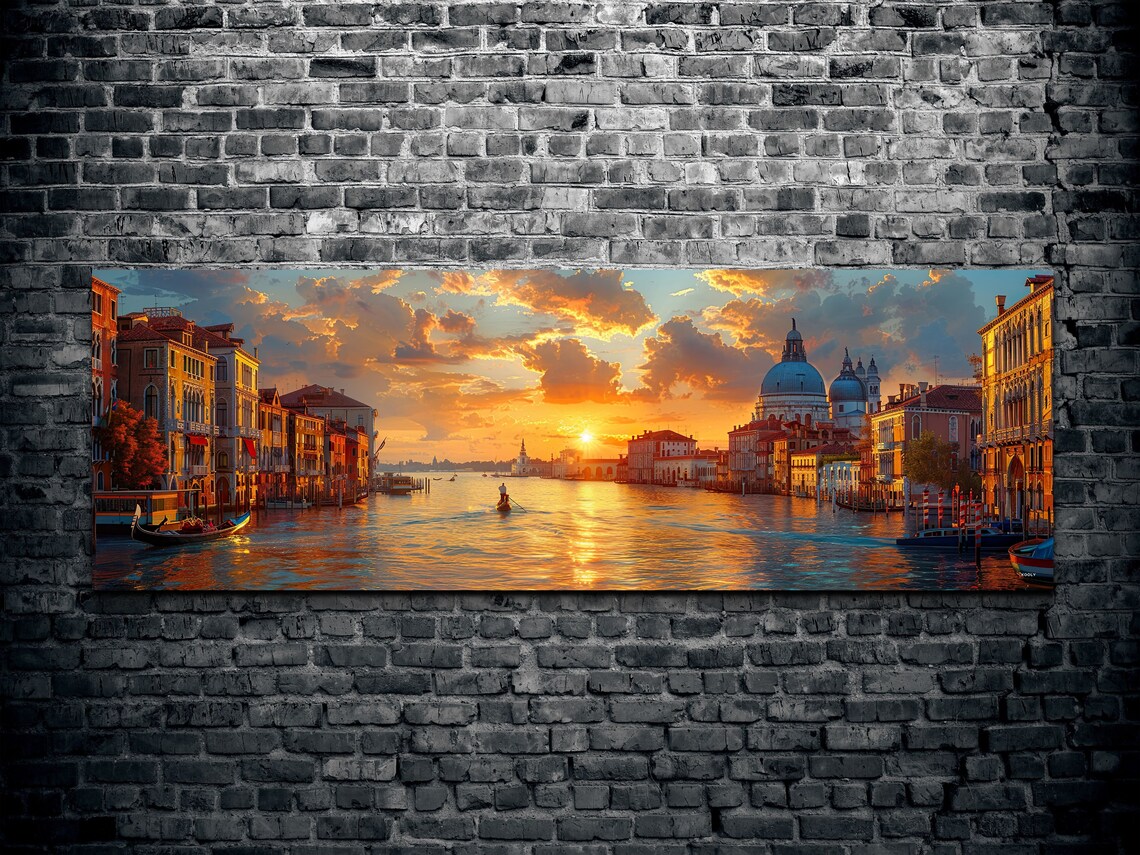 Venice Canal Golden Sunset Gondola Watercolor Romantic Art Poster - Image 2