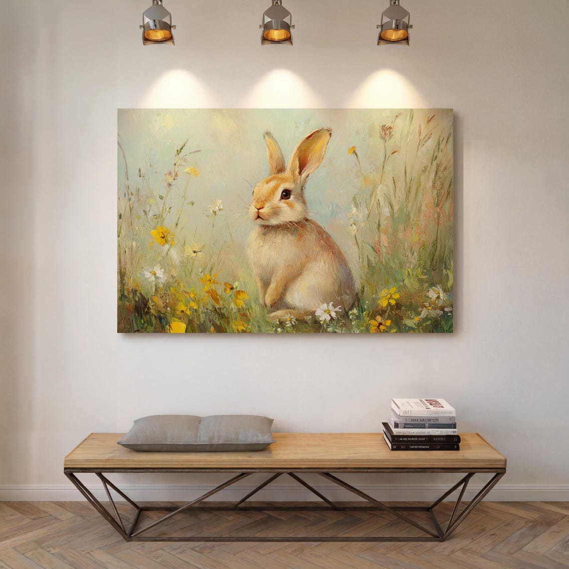 Adorable Bunny Rabbit In Wildflower Meadow Pastel Spring Wall Art