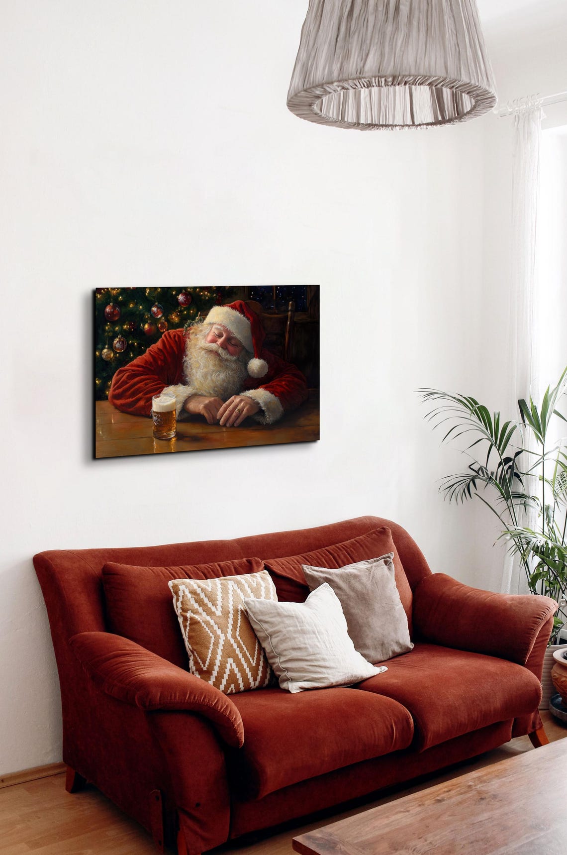 Sleeping Santa With Beer Funny Christmas Tavern Scene Poster - Image 5