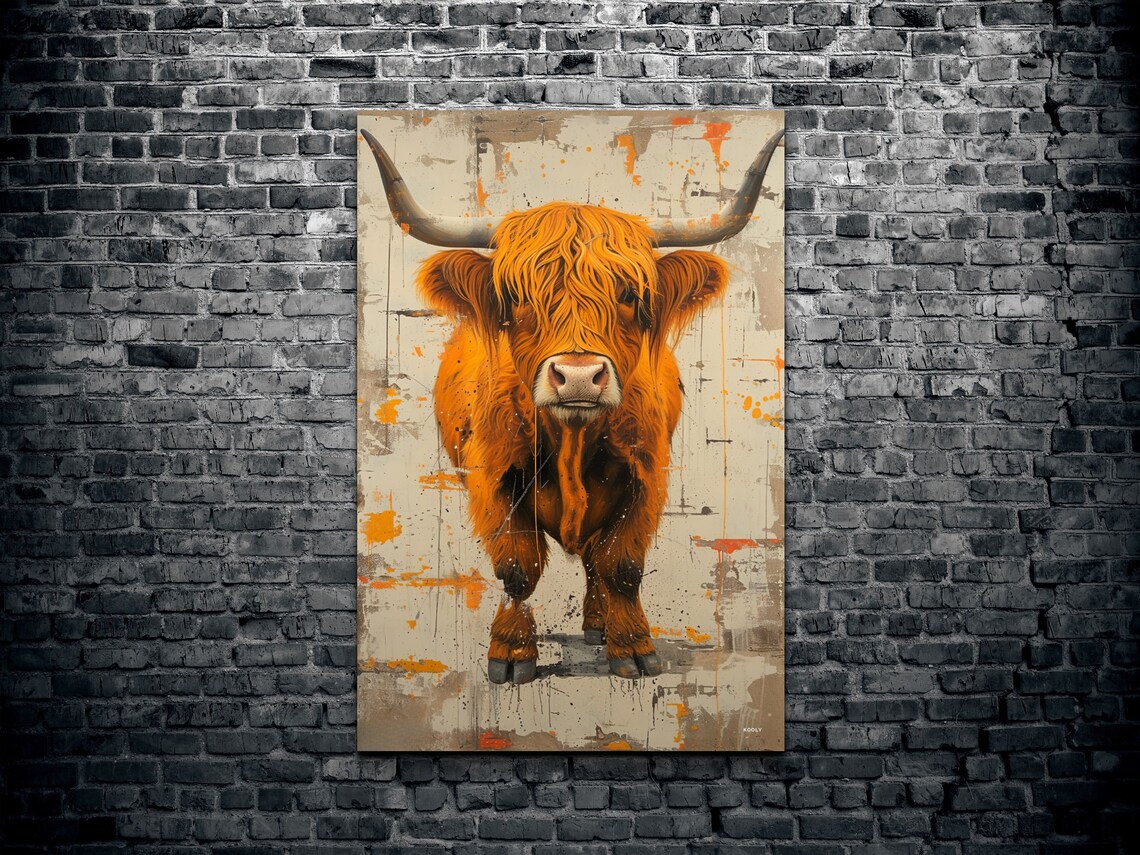 Highland Scottish Cow, Mid-Century Modern Art Print - Image 2