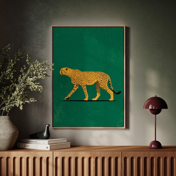 Golden Cheetah Walk On Deep Green